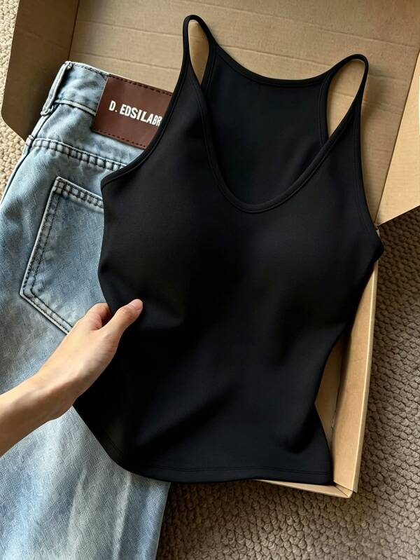 Resyla Women's Solid Color Versatile Tank Top For Daily Wear, Korean Style