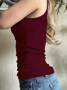 INAWLY Plus Size Women Solid Color Contrast Lace Fashion Camisole - Burgundy - View 3