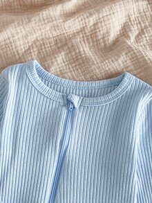 男嬰長袖長版貼身連身居家休閒服 - 藍色 - 查看 3