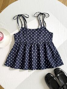 SHEIN Tween Girl Casual Daily Versatile Comfortable Loose Polka Dot Shirt Tween Girl - Multicolor - View 4