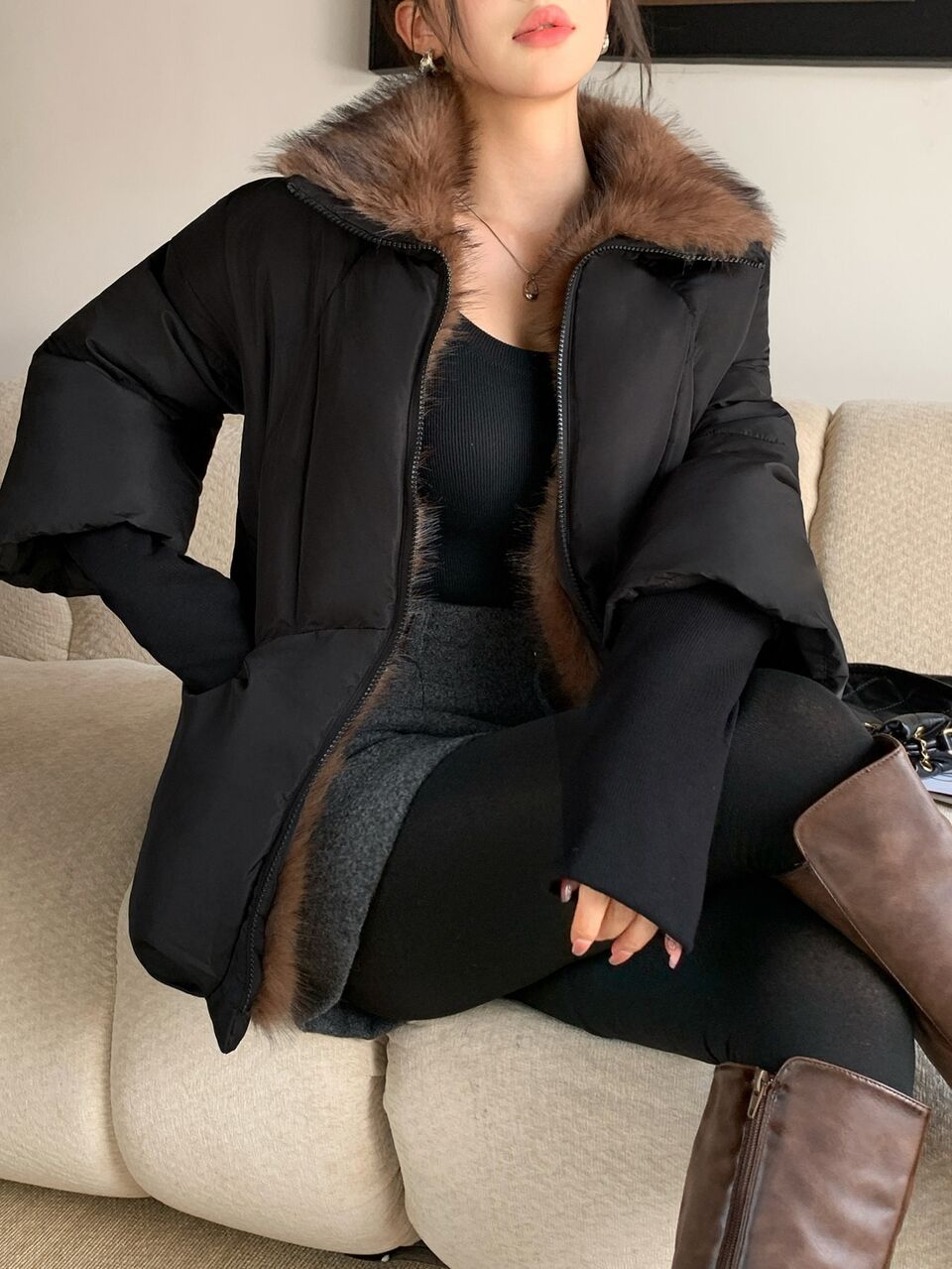 Women's Fuzzy Patchwork Loose Casual Padded Coat Fall Jacket