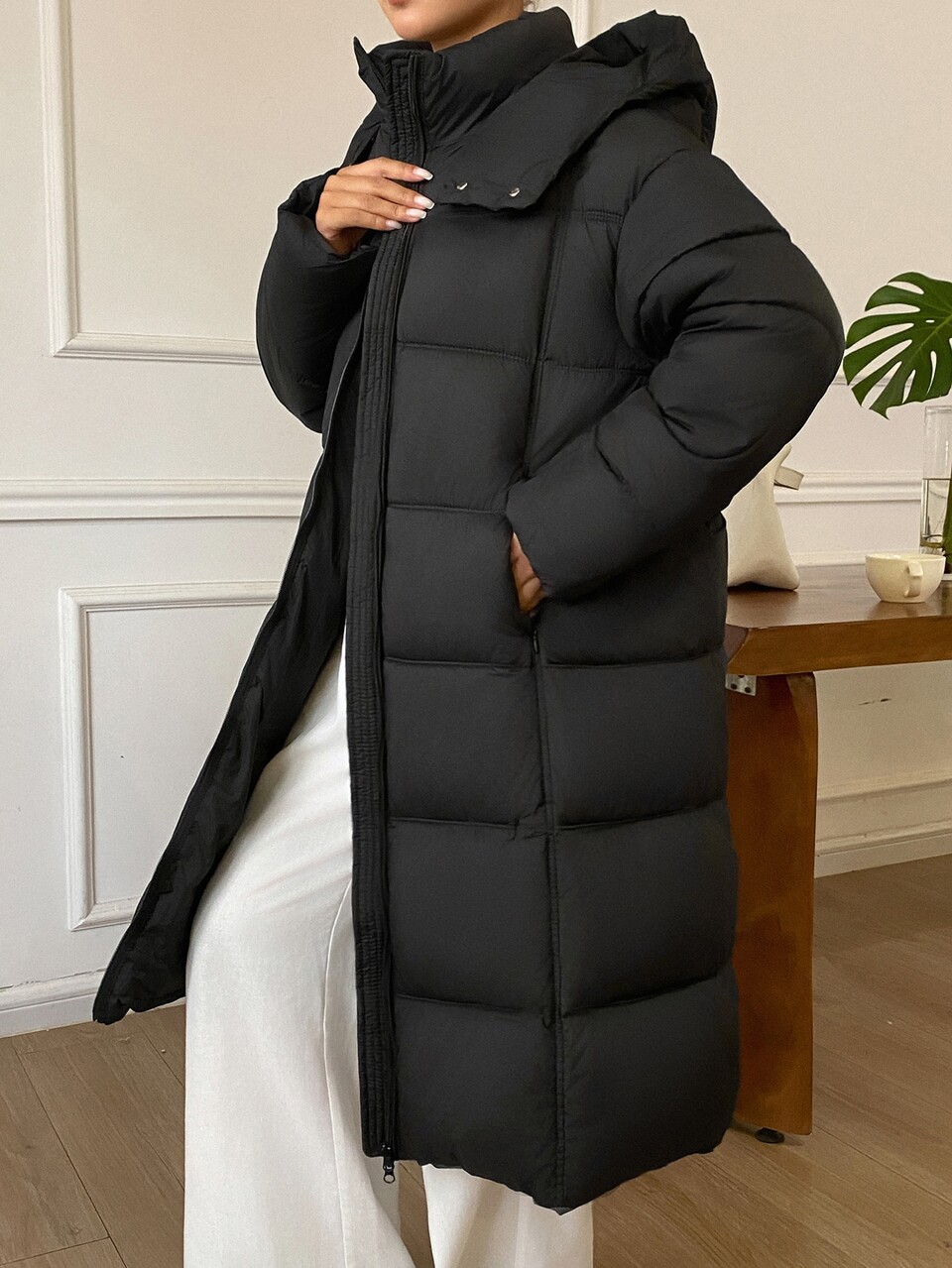 Women's Solid Color Zip-Up Hooded Casual Daily Winter Travel Padded Coat
