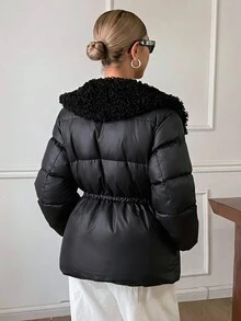 DAZY Women's Fur Collar Patchwork Elegant Urban Casual Loose Padded Coat Fall - Black - View 5