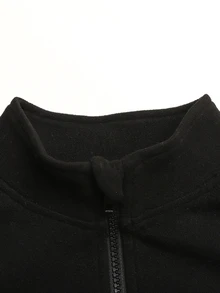 SHEIN Tween Girls Knit Black Stand Collar Long Sleeve Open Front Autumn Jacket - Black - View 4