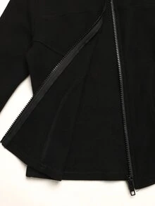 SHEIN Tween Girls Knit Black Stand Collar Long Sleeve Open Front Autumn Jacket - Black - View 5