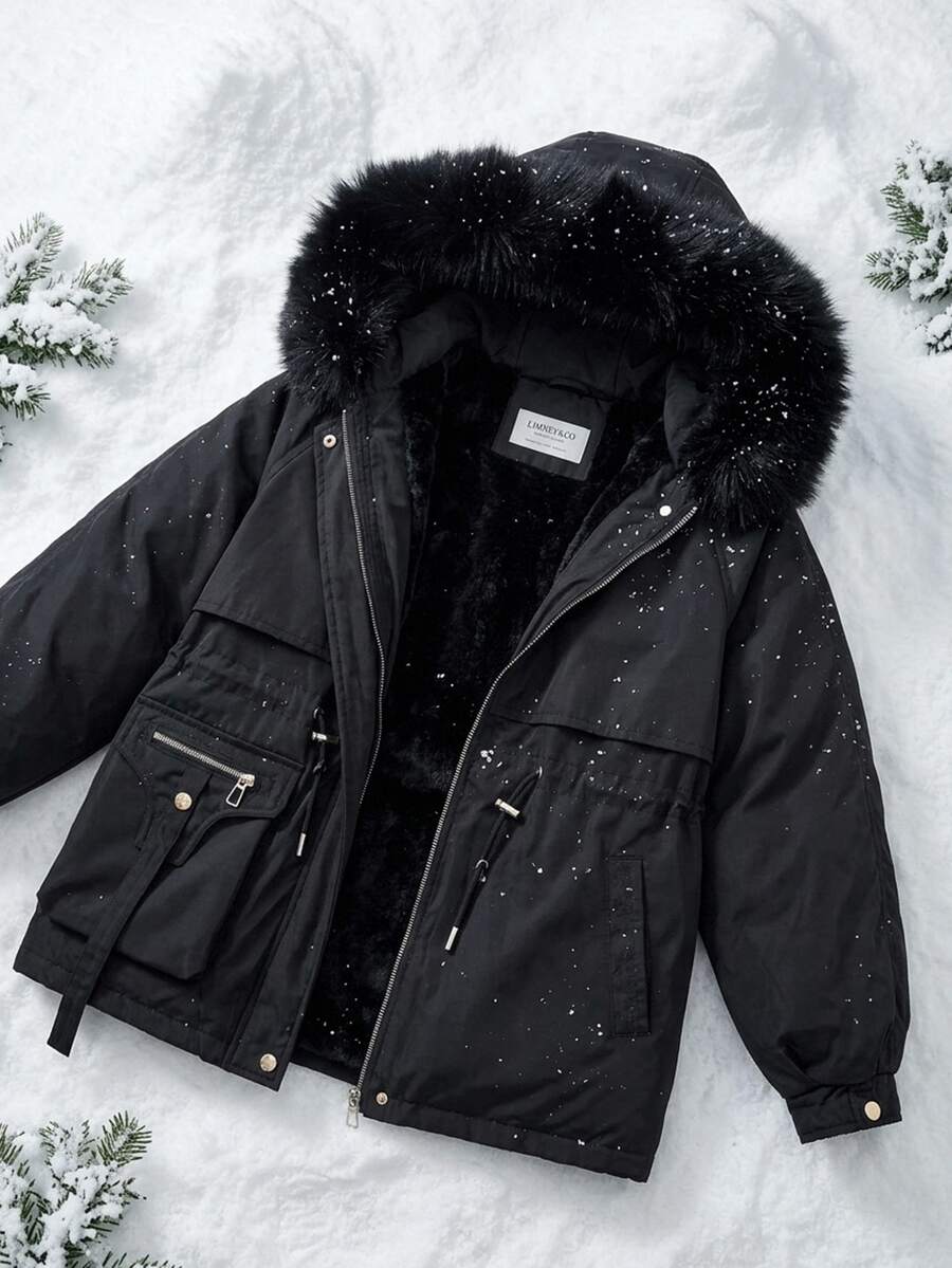 DAZY Women's Button & Zipper Long Sleeve Hooded Padded Coat Winter Fall Jacket - Black - View 1