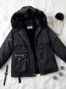 DAZY Women's Button & Zipper Long Sleeve Hooded Padded Coat Winter Fall Jacket - Black - View 3