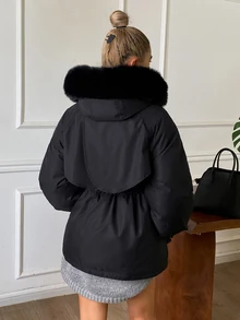 DAZY Women's Button & Zipper Long Sleeve Hooded Padded Coat Winter Fall Jacket - Black - View 5