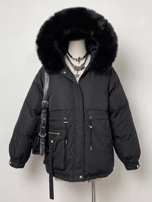 DAZY Women's Button & Zipper Long Sleeve Hooded Padded Coat Winter Fall Jacket - Black - View 4