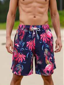 CoralVoy Men's Plus Size Tropical Plant Print Drawstring Waist Beach Shorts Holiday / Vacation / Beach / Hawaii / Tropical / Swim /  Bathing - Blue - View 6
