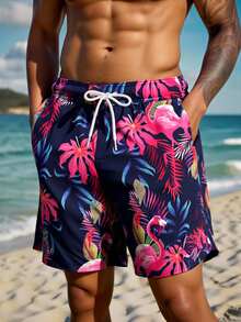 CoralVoy Men's Plus Size Tropical Plant Print Drawstring Waist Beach Shorts Holiday / Vacation / Beach / Hawaii / Tropical / Swim /  Bathing - Blue - View 8