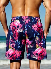CoralVoy Men's Plus Size Tropical Plant Print Drawstring Waist Beach Shorts Holiday / Vacation / Beach / Hawaii / Tropical / Swim /  Bathing - Blue - View 2
