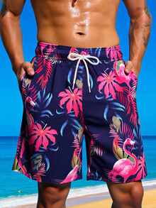 CoralVoy Men's Plus Size Tropical Plant Print Drawstring Waist Beach Shorts Holiday / Vacation / Beach / Hawaii / Tropical / Swim /  Bathing - Blue - View 7