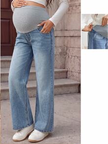 Momance Maternity Colorblock Adjustable Waist Casual Decent Denim Jeans Dates Formal Light Blue Summer - Medium Wash - View 1