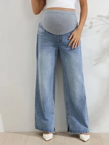 Momance Maternity Colorblock Adjustable Waist Casual Decent Denim Jeans Dates Formal Light Blue Summer - Medium Wash - View 6