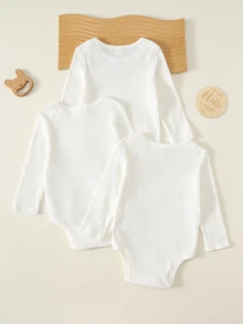 SHEIN 3件組男嬰秋季純色連身衣 - 白色 - 查看 2