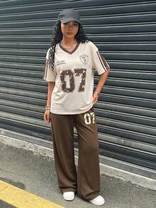 SHEIN Sparklyn 青少年女孩夏季休閒數位印花T恤與長褲2件組 - 彩色 - 查看 7
