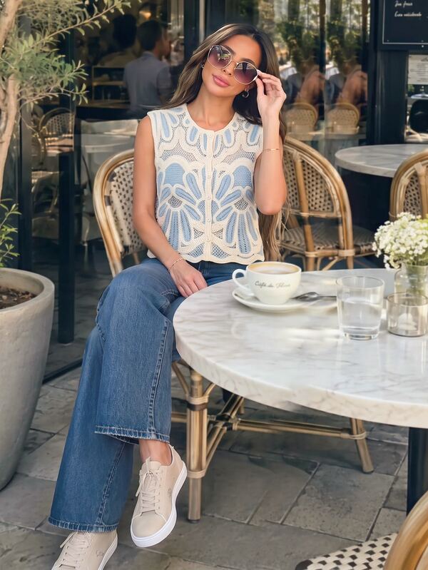 Alya Khalil Women's Casual Patchwork Single-Breasted Knit Top, Versatile For Daily Wear,Going Out Outfits Summer