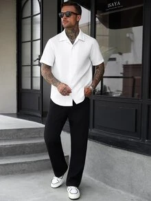 Manfinity CasualCool Men's Solid Color Casual Versatile Daily Short Sleeve Shirt - White - View 6