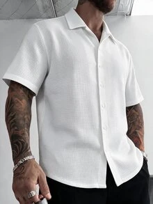 Manfinity CasualCool Men's Solid Color Casual Versatile Daily Short Sleeve Shirt - White - View 4