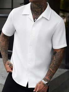 Manfinity CasualCool Men's Solid Color Casual Versatile Daily Short Sleeve Shirt - White - View 5