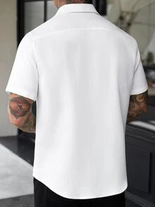 Manfinity CasualCool Men's Solid Color Casual Versatile Daily Short Sleeve Shirt - White - View 2