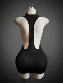 SHEIN ICON Gaun Bodycon Motif Tengkorak - Hitam - View 2