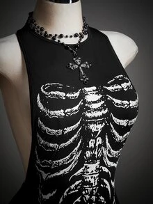 SHEIN ICON Gaun Bodycon Motif Tengkorak - Hitam - View 8