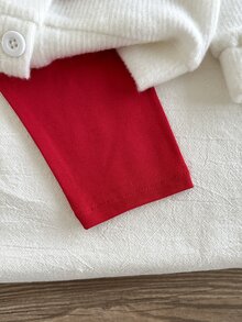 SHEIN 2件組女嬰針織開襟衫與內搭褲套裝，可愛甜美白色紅色3D櫻桃羅紋針織長袖圓領常規款，適合生日派對秋季公主風舒適時尚 - 紅色 - 查看 8