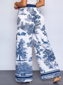 SOLERSUN 性感優雅女款海灘度假春夏季藝術印花油畫長褲 2026年女款希臘度假適用 - 藏蓝色 - 查看 3
