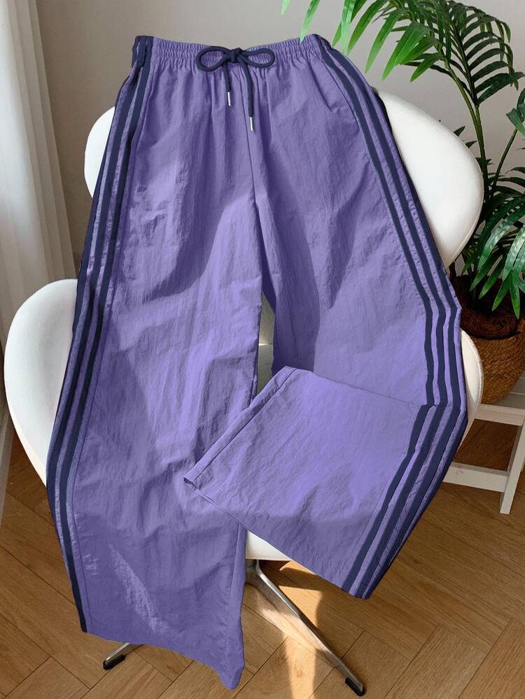 Comfortcana Plus Size Contrast Stripe Elastic Waist Loose Casual Sports Pants,Fall - Purple - View 7
