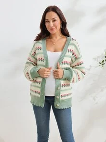 SHEIN جاكيت كاجوال خفيف للحوامل بخطوط وزهور وأكمام طويلة وأكتاف منسدلة للمكتب والخريف - متعدد الألوان - مشاهدة 6