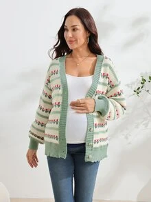 SHEIN جاكيت كاجوال خفيف للحوامل بخطوط وزهور وأكمام طويلة وأكتاف منسدلة للمكتب والخريف - متعدد الألوان - مشاهدة 7