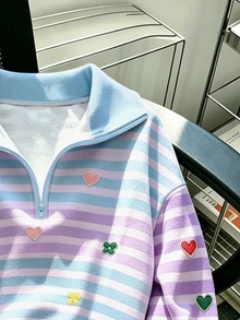 Resyla 女款刺繡條紋拼接半拉鍊運動衫 - 彩色 - 查看 3