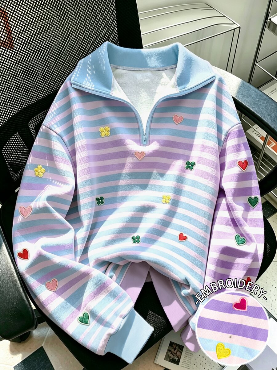 Resyla 女款刺繡條紋拼接半拉鍊運動衫 - 彩色 - 查看 1