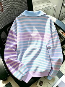 Resyla 女款刺繡條紋拼接半拉鍊運動衫 - 彩色 - 查看 2