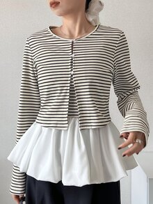 FRIFUL Women's Striped Colorblock Camisole Top And Long Sleeve Cardigan Casual Daily 2-Piece Set - White - View 8