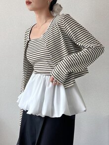 FRIFUL Women's Striped Colorblock Camisole Top And Long Sleeve Cardigan Casual Daily 2-Piece Set - White - View 7
