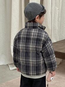 Dazy Kids معطف مبطن بأكمام طويلة وسحاب بنمط مربعات بسيط ومتعدد الاستخدامات للأولاد الصغار، بأسلوب جامعي - الأسود - مشاهدة 11