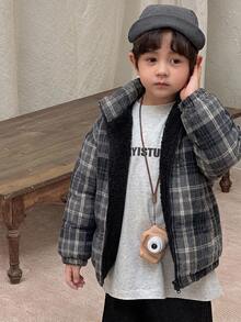 Dazy Kids معطف مبطن بأكمام طويلة وسحاب بنمط مربعات بسيط ومتعدد الاستخدامات للأولاد الصغار، بأسلوب جامعي - الأسود - مشاهدة 13