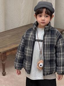 Dazy Kids معطف مبطن بأكمام طويلة وسحاب بنمط مربعات بسيط ومتعدد الاستخدامات للأولاد الصغار، بأسلوب جامعي - الأسود - مشاهدة 12