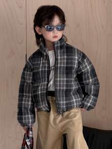 Dazy Kids معطف مبطن بأكمام طويلة وسحاب بنمط مربعات بسيط ومتعدد الاستخدامات للأولاد الصغار، بأسلوب جامعي - الأسود - مشاهدة 17