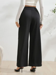 SHEIN Maternity Casual Fashion Adjustable Waist Loose Sweatpants - Black - View 4