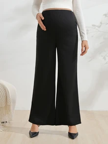 SHEIN Maternity Casual Fashion Adjustable Waist Loose Sweatpants - Black - View 3