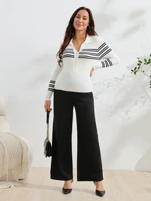 SHEIN Maternity Casual Fashion Adjustable Waist Loose Sweatpants - Black - View 7