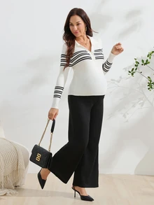 SHEIN Maternity Casual Fashion Adjustable Waist Loose Sweatpants - Black - View 8