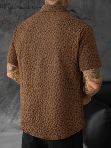 SLATEMANN 男士緹花單排扣休閒短袖棕色襯衫 - 咖啡棕 - 查看 2