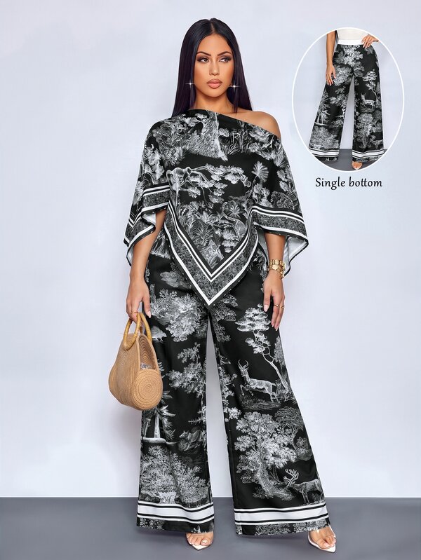 SOLERSUN Sexy And Elegant Women's Beach Brunch Vacation Vacation Vacation Autumn Art Print Oil Painting Trousers Black And White