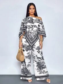SOLERSUN 性感优雅女士沙滩度假春夏艺术印花油画长裤 - 黑色 - 查看 5