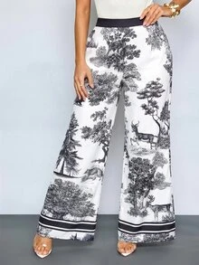 SOLERSUN 性感优雅女士沙滩度假春夏艺术印花油画长裤 - 黑色 - 查看 6